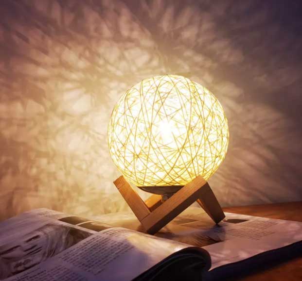 Led Night Light Hand-Woven Wood Rattan Lamp