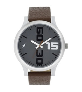 Fastrack Nn38051sl05 Bold Grey Dial Brown Leather Strap Watch