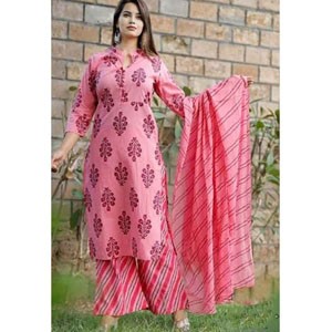 Unstitched Cotton Block Printed Three Piece