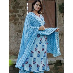 Unstitched Cotton Block Printed Three Piece
