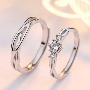 Luxury Silver Alloy Couple Finger Ring For Man And Woman 2 Pcs