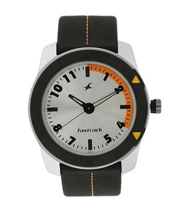 Fastrack Nn3015al01 Grey Dial Black Leather Strap Watch