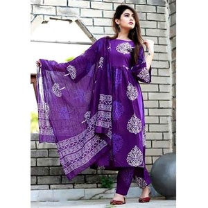 Unstitched Cotton Block Printed Three Piece