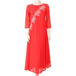 Women's Stylish Mid Long Ethnic Kurtis Deep Scarlet