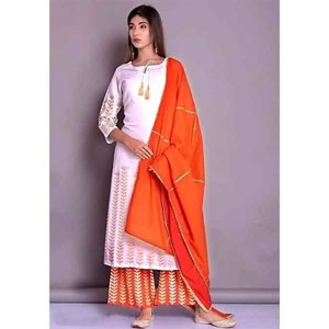 Unstitched Cotton Block Printed Three Piece